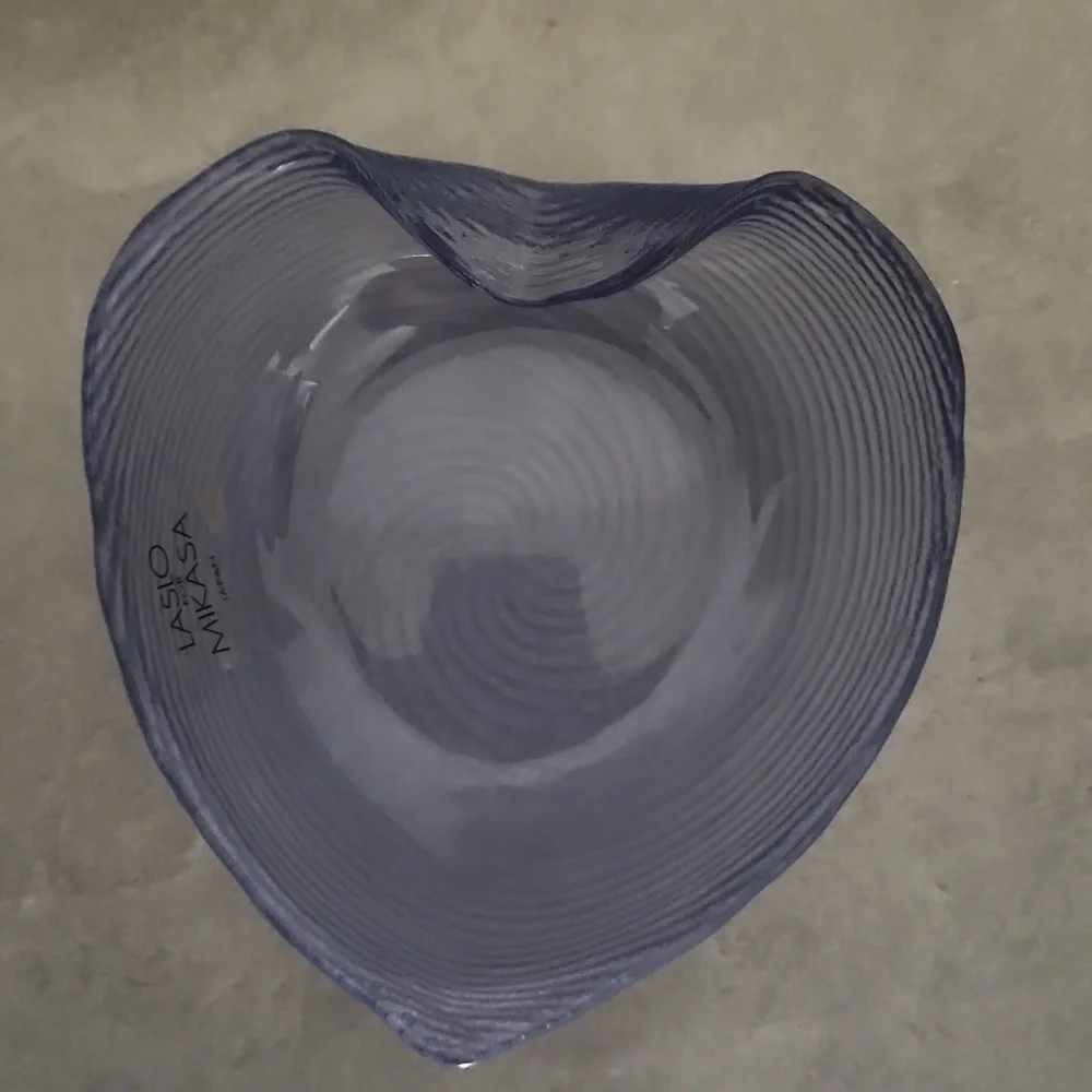 Vintage Laslo For Mikasa Japan Bluish Glass Dish Swirl Ridged Frosted Exterior
